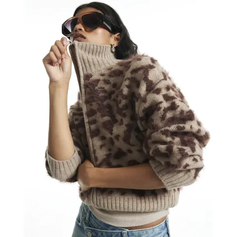 River Island Leopard Print Zip Through Cardigan