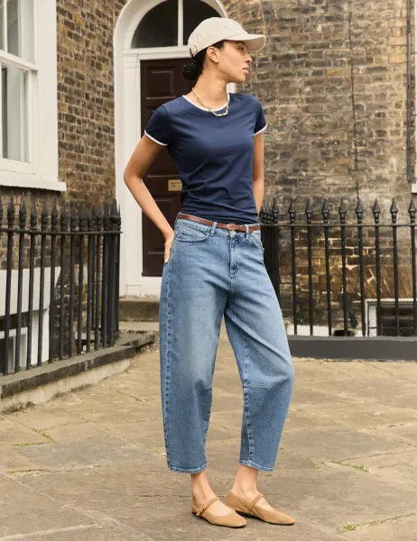 BAUKJEN Mom High Waisted Barrel Cropped Jeans Light Blue