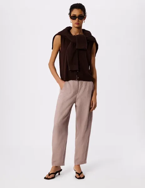 Whistles Pure Linen Relaxed Barrel Leg Trousers Pink