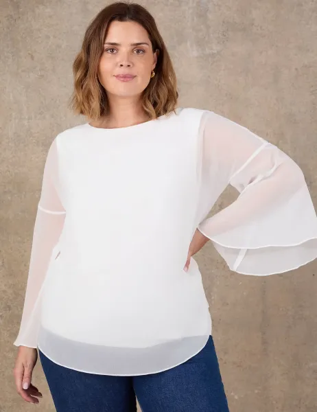 Live Unlimited London Angel Sleeve Overlay Top Ivory