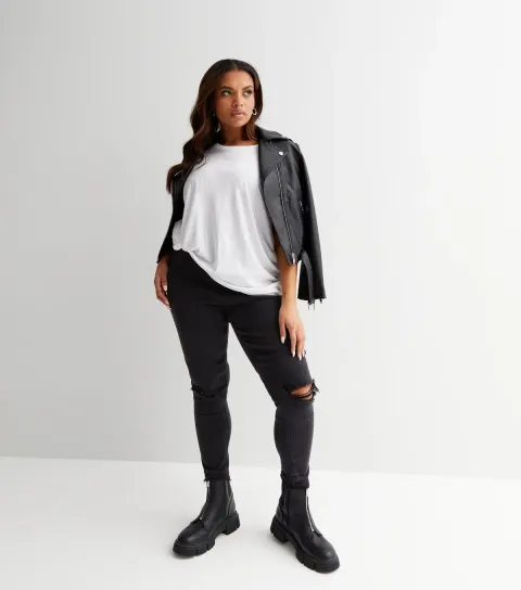 Women's Plus Size Black Ripped High Waist Hallie Super Skinny Jeans Curves