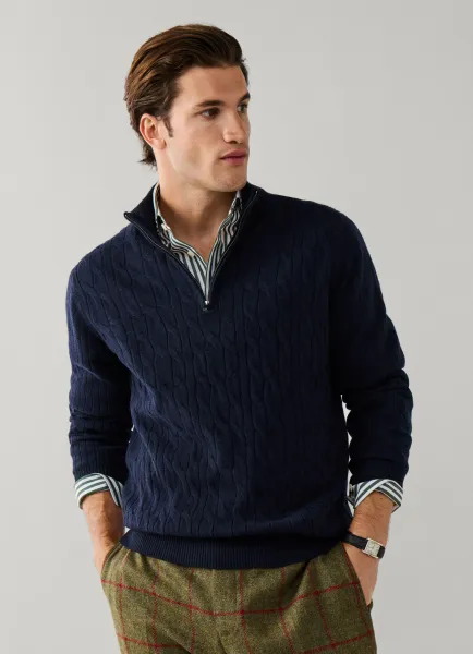 Hackett Lambswool Cable Knit Quarter Zip Jumper