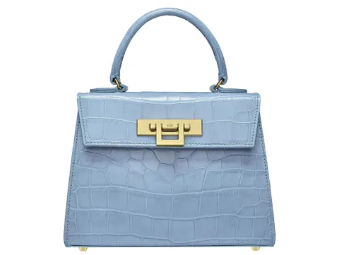 Fonteyn Midi Orinoco 'Croc' Print Calf Leather Handbag - Bluebell/Gold - 2