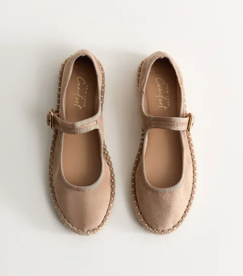 New Look Women's Light Brown Faux Suede Espadrille Flats Vegan