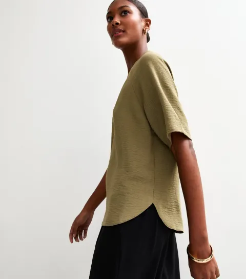 Women's Dark Khaki Raglan Sleeve Woven Top