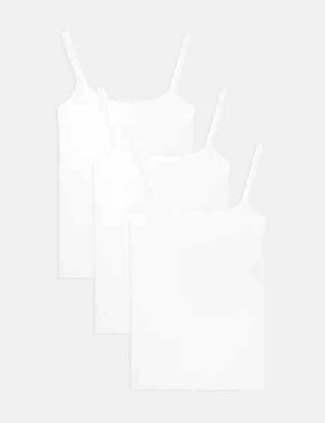 Marks & Spencer 3pk Cotton Rich Lace Trim Vests White