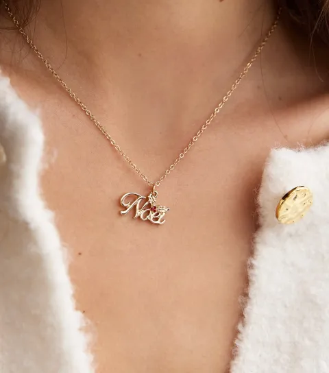 New Look Gold Tone Christmas Noel Pendant Necklace