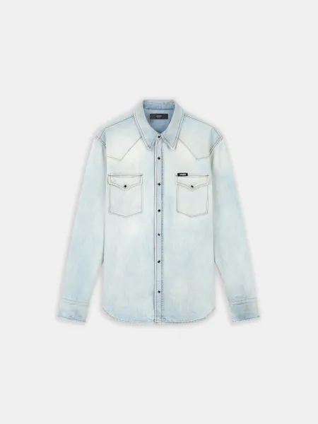 WESTERN DENIM LONG SLEEVE SHIRT - Snow Indigo