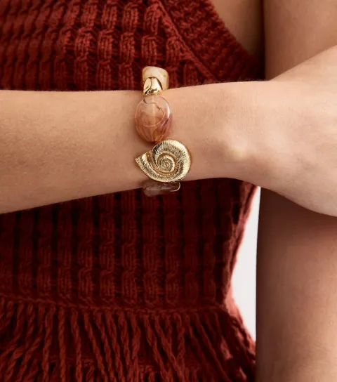 New Look Brown Resin and Gold Shell Bracelet
