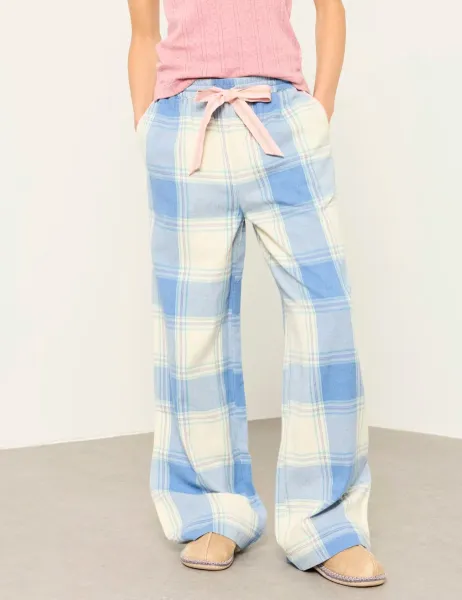 FatFace Pure Cotton Check Pyjama Bottoms Blue Mix