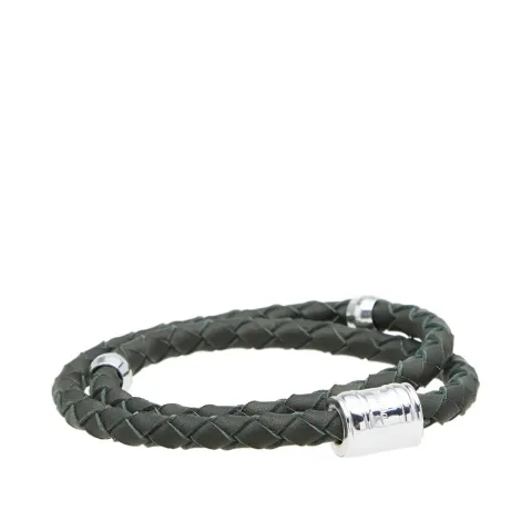 Silver Casing Leather Bracelet