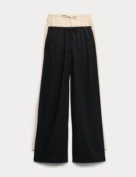 Marks & Spencer 2 Pack Wide Leg Trousers with Linen Black