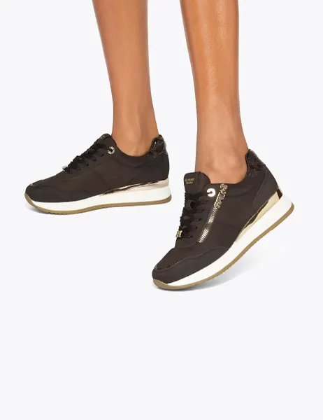 Kurt Geiger Lace Up Zip Detail Wedge Trainers Brown