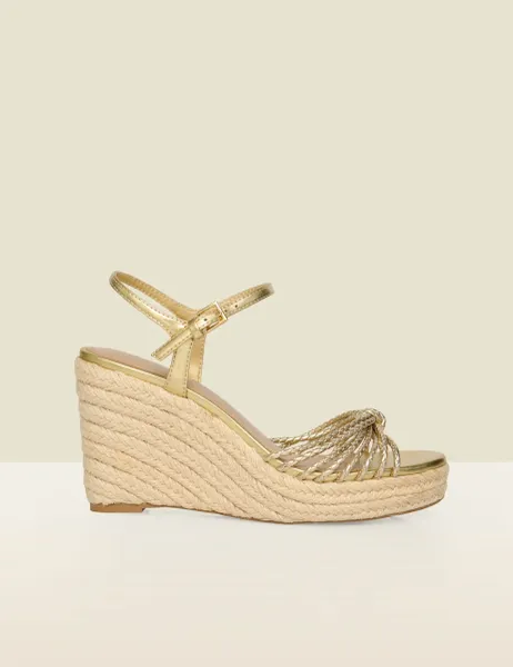 SOSANDAR Metallic Plaited Strap Wedge Espadrilles Gold