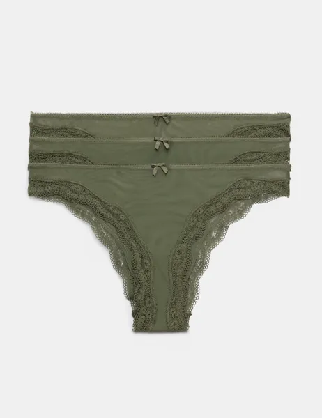 Marks & Spencer 3 Pack Jasmine Mesh Brazilian Knickers Khaki
