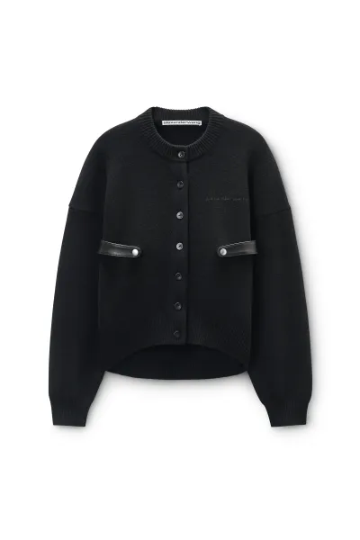 Black Wool-Cotton Draped Back Cardigan