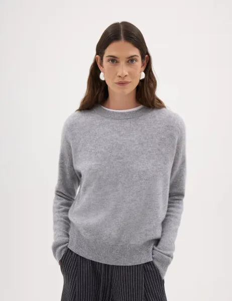 HUSH Avery Pure Cashmere Crew Neck Jumper Grey Marl