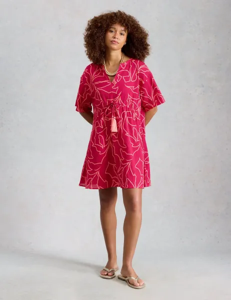 White Stuff Pure Cotton Printed Mini Beach Dress Purple Mix