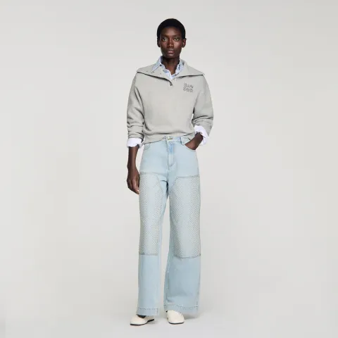 Faded straight rhinestone jeans