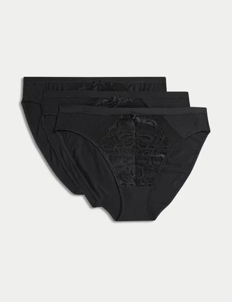 Marks & Spencer 3pk Amelia Lace High Leg Knickers Black