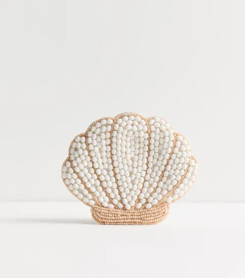 Cream Beaded Shell Purse