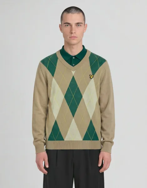 Lyle & Scott Archive Argyle Knitted V-Neck Jumper