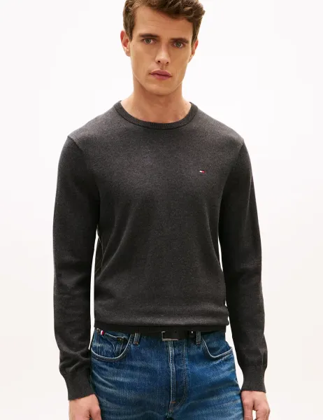 Tommy Hilfiger Essential Pure Cotton Crew Neck Jumper Grey
