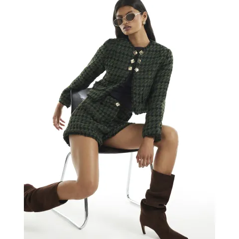 River Island Check Boucle Cropped Jacket