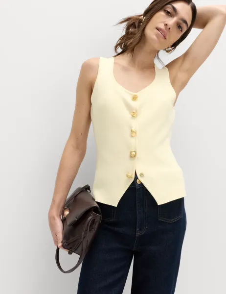 Marks & Spencer Button Front Slim Fit Knitted Waistcoat Buttermilk