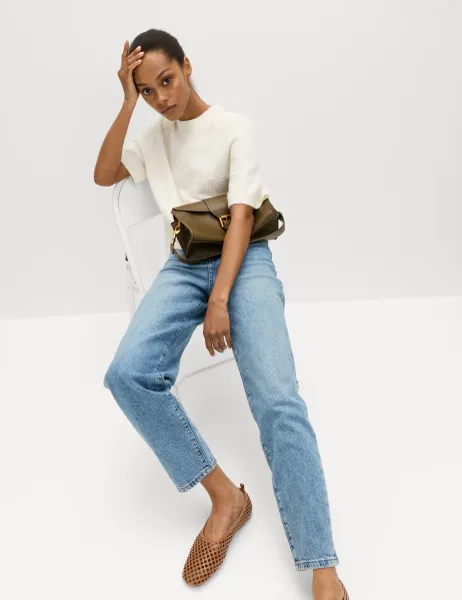 Marks & Spencer Mom High Waisted Ankle Grazer Jeans Light Indigo