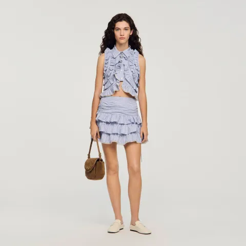Short striped ruffled skirt