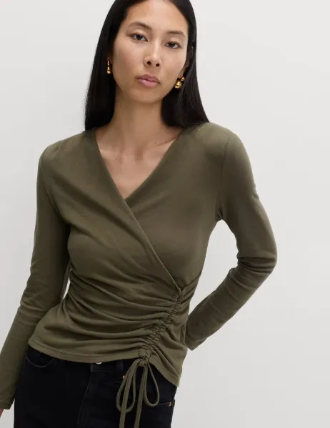 Marks & Spencer Cosy Ruched Front Top with Stretch Moss