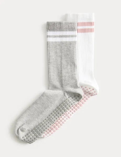 Goodmove 2 Pack Cotton Blend Stripe Yoga Socks White Mix