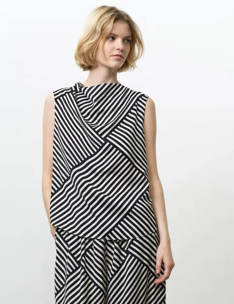 French Connection Striped Cowl Neck Top Cream Mix