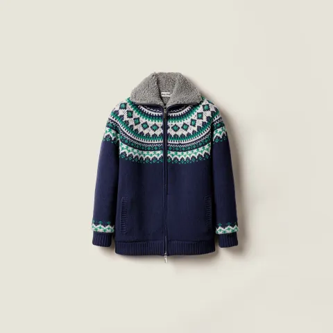 Wool and fleece cardigan with zipper