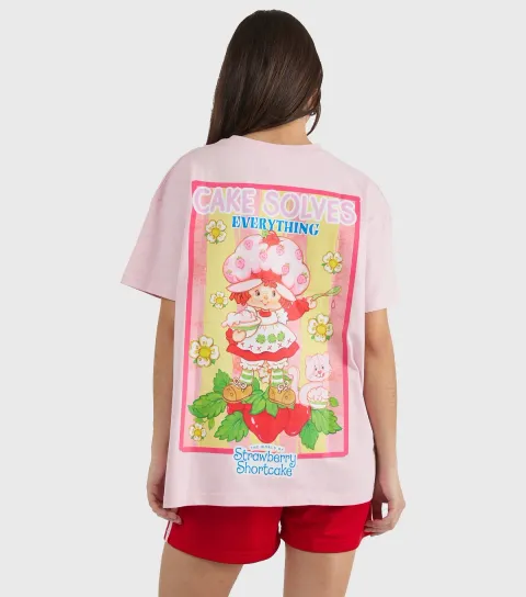 Women's Bright Pink Strawberry Shortcake Printed T-Shirt