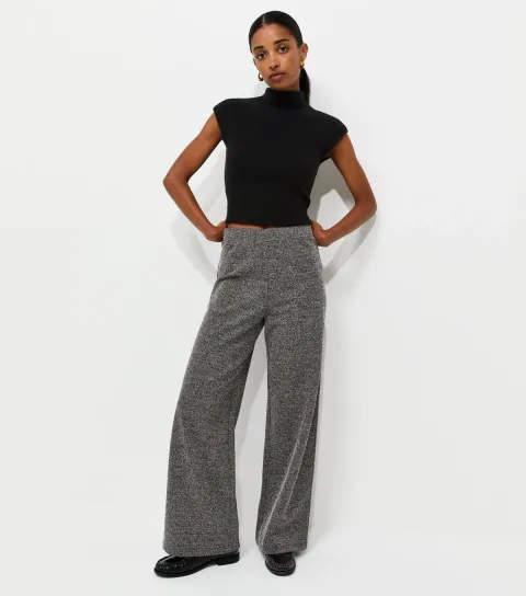 Women's Dark Grey Marl Jersey Wide Leg Trousers