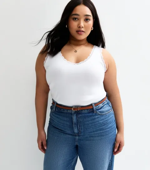 Women's Plus Size White Lace Trimmed V-Neck Vest Curves