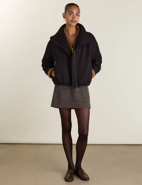 Pure Wool Herringbone Mini A-Line Skirt Grey