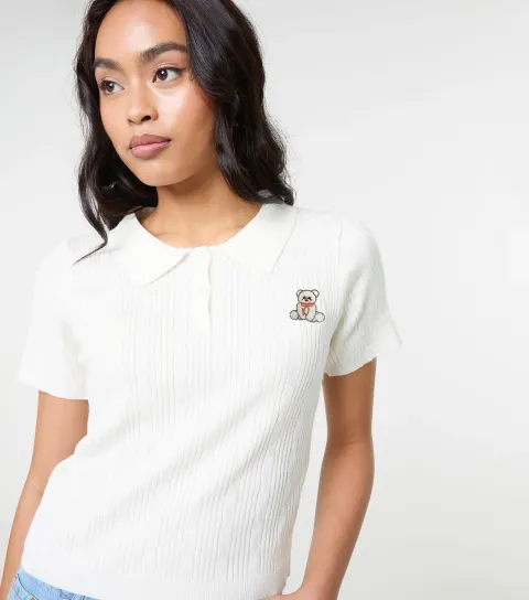 Pink Vanilla Women's Off White Teddy Cable Knit Top