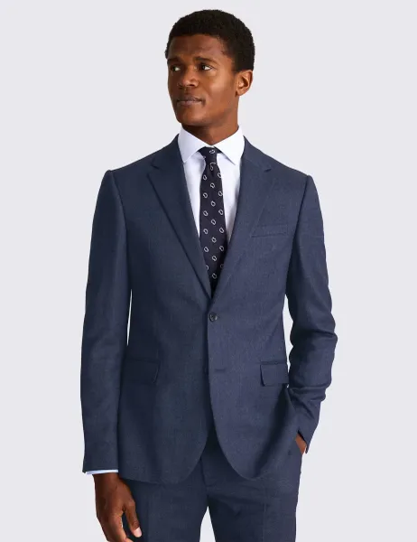 Moss Slim Fit Wool Rich Textured Suit Jacket Blue