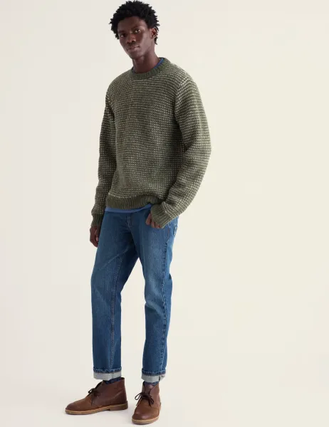 Seasalt Cornwall Pure Wool Cable Crew Neck Jumper Green Mix