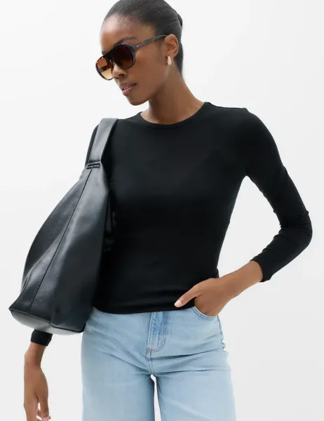 Marks & Spencer Wool Touch Long Sleeve Layering Slim Top Black