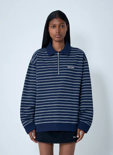 Striped ZIp-Up Polo Shirt