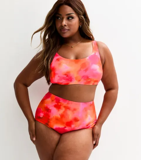 Women's Plus Size Pink Floral Print High Waisted Bikini Bottoms Curves