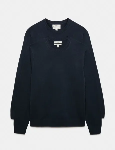 Marks & Spencer 2 Pack Air Yarn Crew Neck Jumpers Navy
