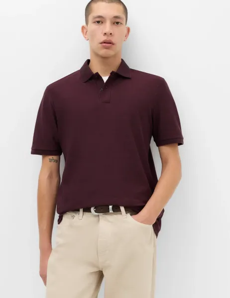 Marks & Spencer Cotton Rich Striped Short Sleeve Polo Shirt Bordeaux