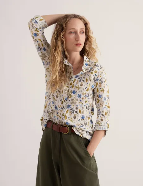 Seasalt Cornwall Pure Cotton Printed Crinkle Shirt Multi