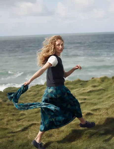 Seasalt Cornwall Jersey Geometric Midi A-Line Skirt Blue Mix