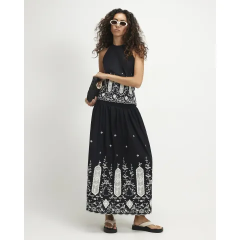 River Island Cotton Cutwork Hem Maxi Skirt